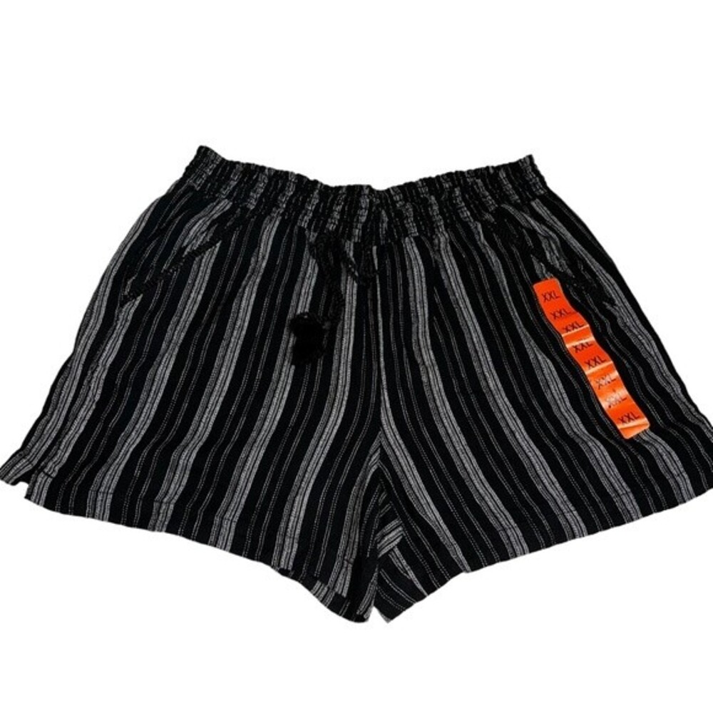 NWT Briggs Black Striped Linen Blend Shorts XXL Pockets